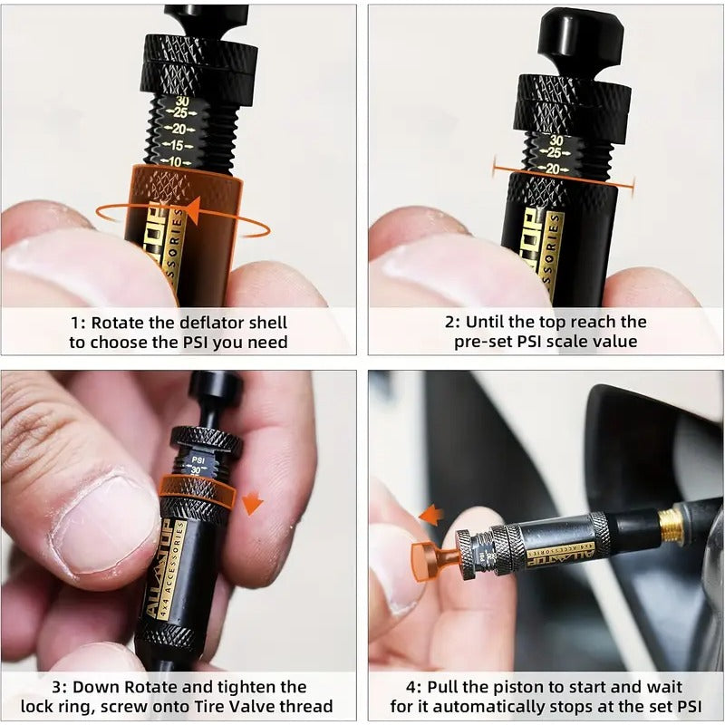 4pcs Heavy-Duty Adjustable Tire Deflator/Inflator Valve Kit