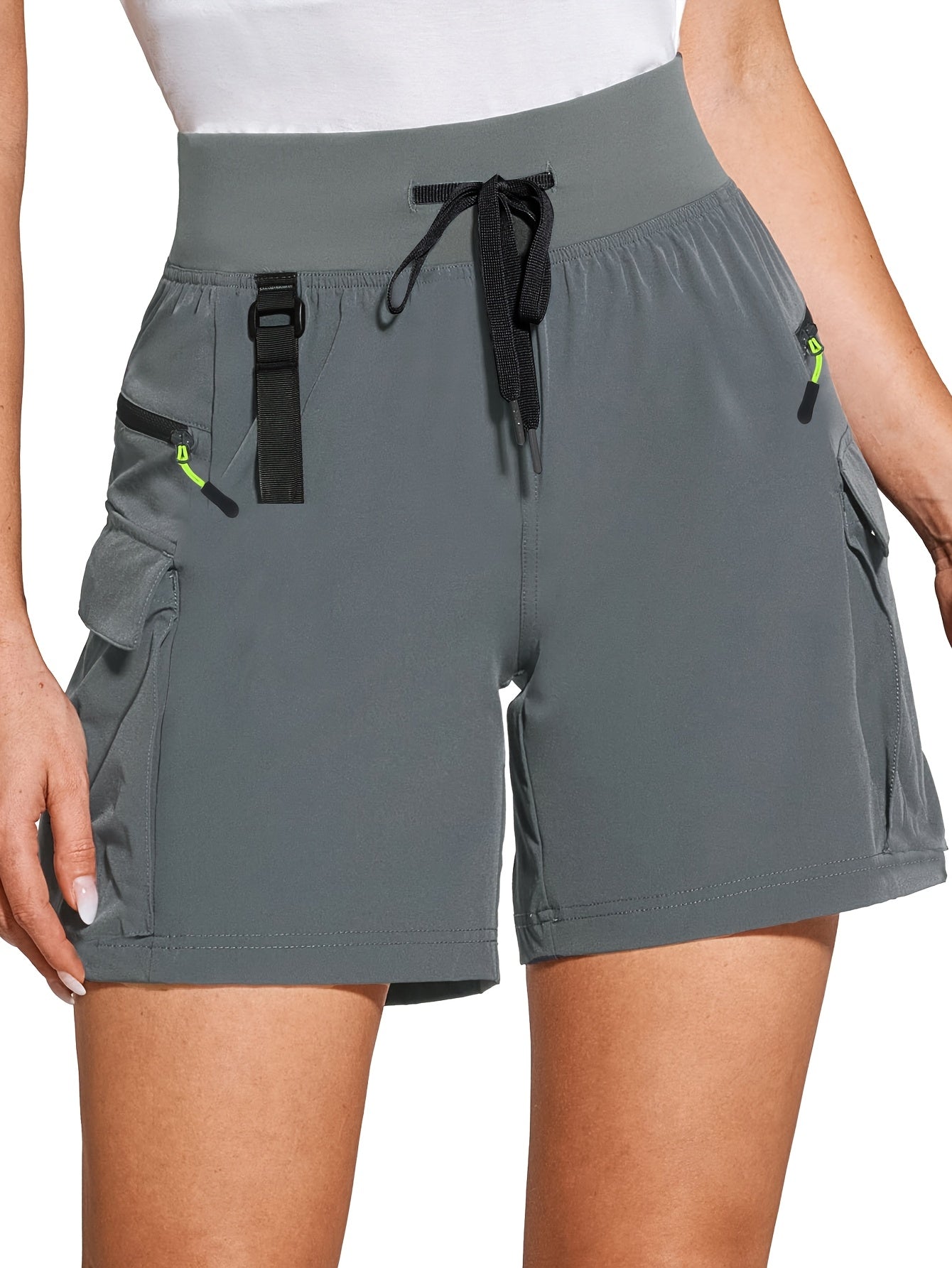 Women'S 6-Inch High-Waisted Elastic Multi-Pocket Cargo Shorts
