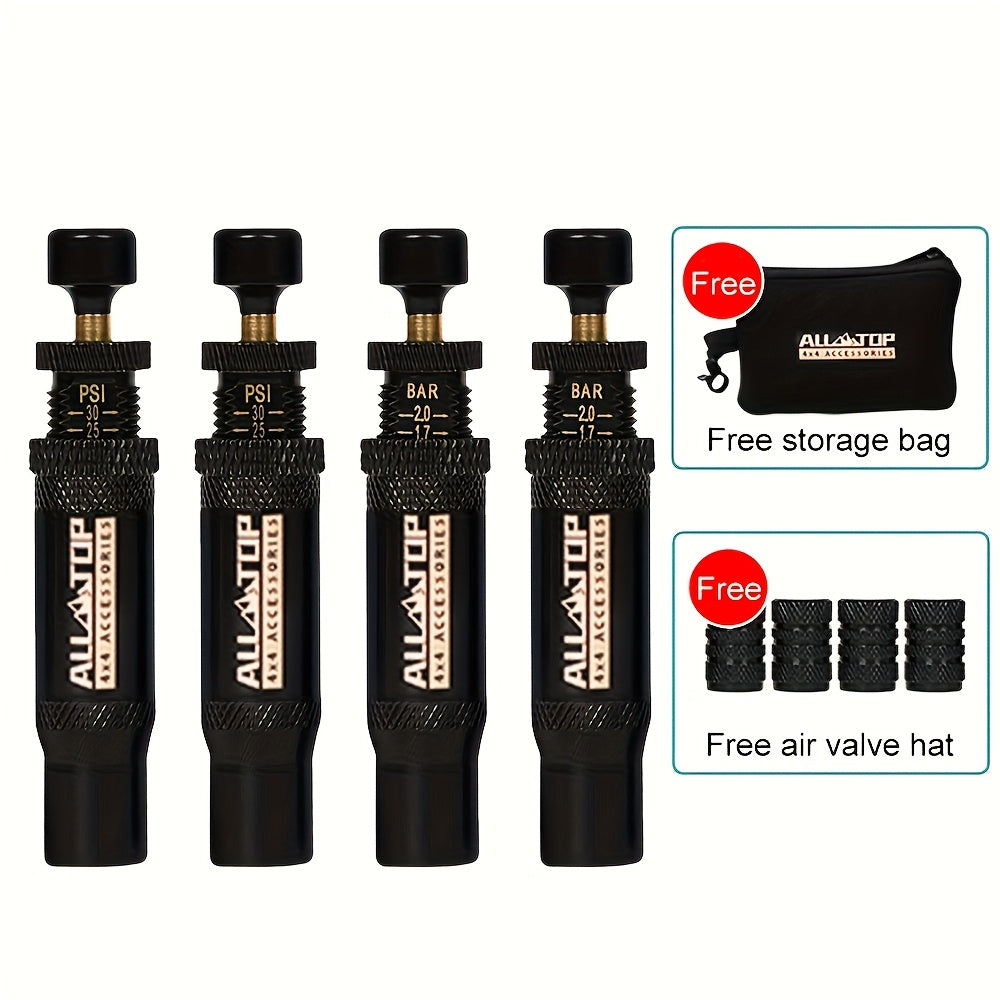 4pcs Heavy-Duty Adjustable Tire Deflator/Inflator Valve Kit
