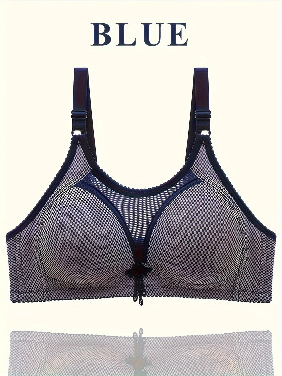 Women's Plaid Pattern Push-Up Bralette with Mesh Detailing - Anti-Sagging