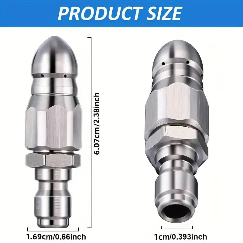 1pc Sewer Pipe Unblocking Stainless Steel High-pressure Nozzle Stainless Steel Quick-connect 1/4 Pipe Cleaning Rotating Nozzle Unblocking Nozzle