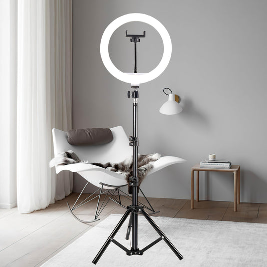 10-inch LED Selfie Ring Light with Adjustable Tri-Color, 43-inch Tripod & Phone Holder, USB Powered