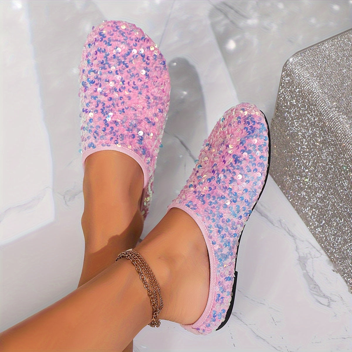 Women's Sequin Half-Slip Flats