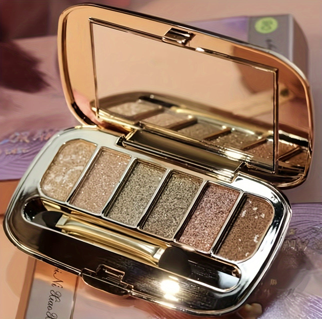 6 colors Diamond Pearly Glitter Eyeshadow Palette with Brush and Mirror