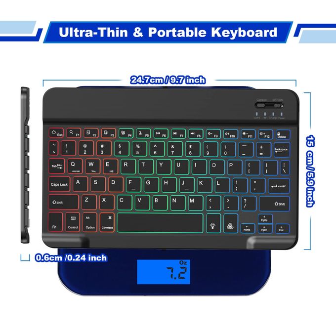 10inch Wireless Bluetooth Keyboard+Mouse 7 Colors Backlit Rechargeable Keyboard