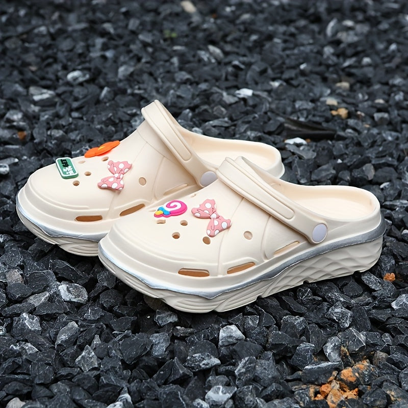 Women's Thick-Soled Height-Increasing Clog Shoes with Flower Bow DIY Accessories