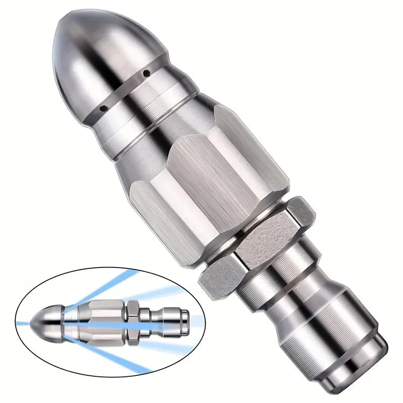 1pc Sewer Pipe Unblocking Stainless Steel High-pressure Nozzle Stainless Steel Quick-connect 1/4 Pipe Cleaning Rotating Nozzle Unblocking Nozzle