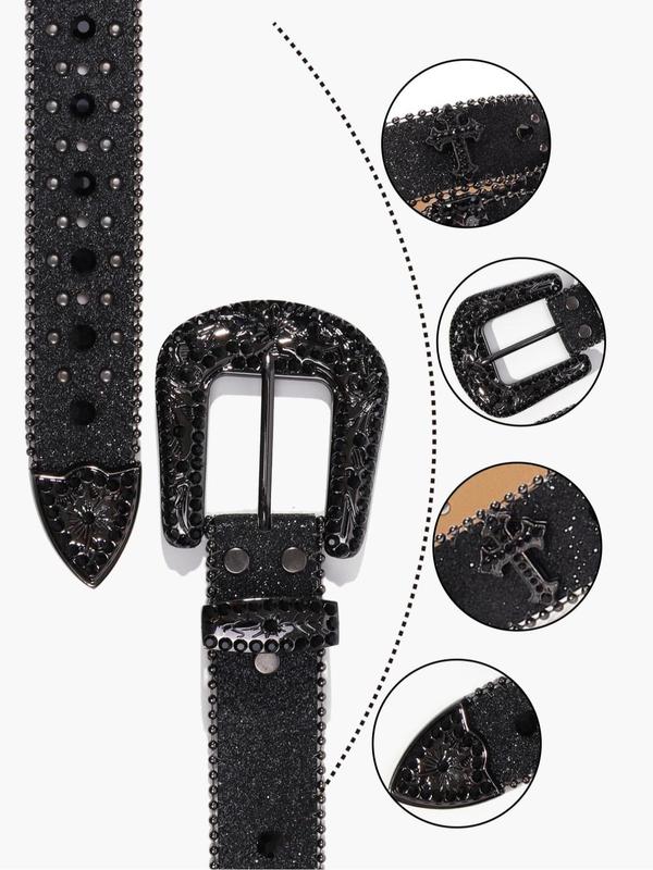 Punk Style Rhinestone Decorated PU Buckle Belt