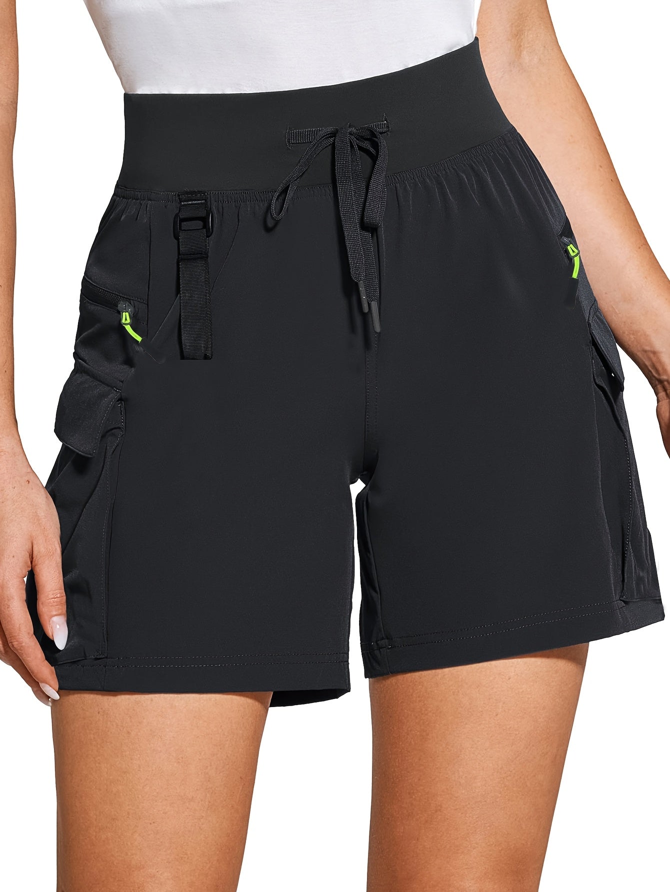 Women'S 6-Inch High-Waisted Elastic Multi-Pocket Cargo Shorts