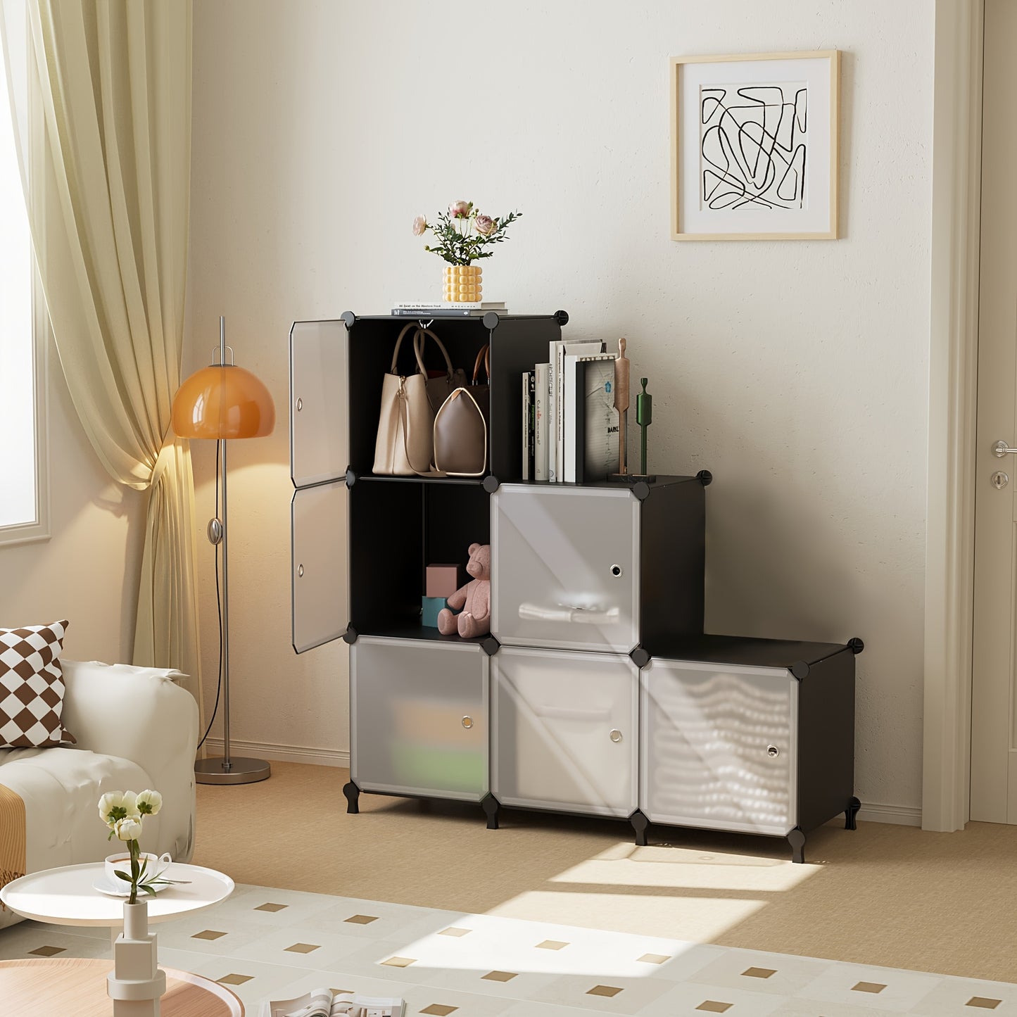 6-Cube Portable Clothes Storage Organizer Wardrobe Cabinet with Doors