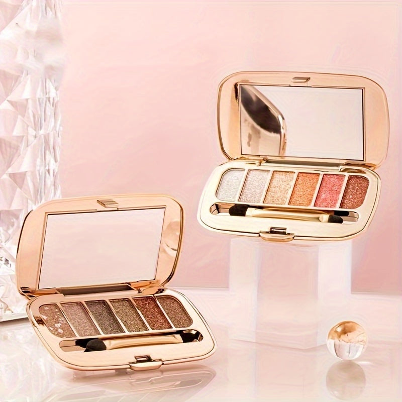 6 colors Diamond Pearly Glitter Eyeshadow Palette with Brush and Mirror