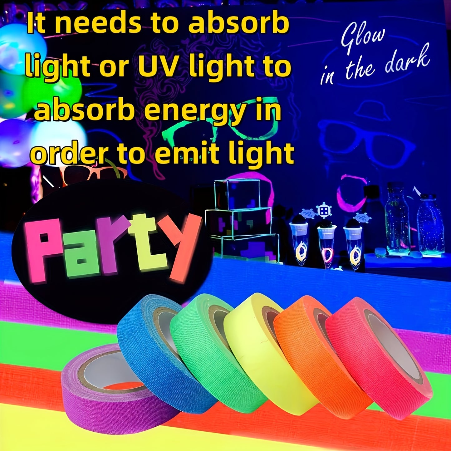 6 Rolls of Colorful Fluorescent Tape Set