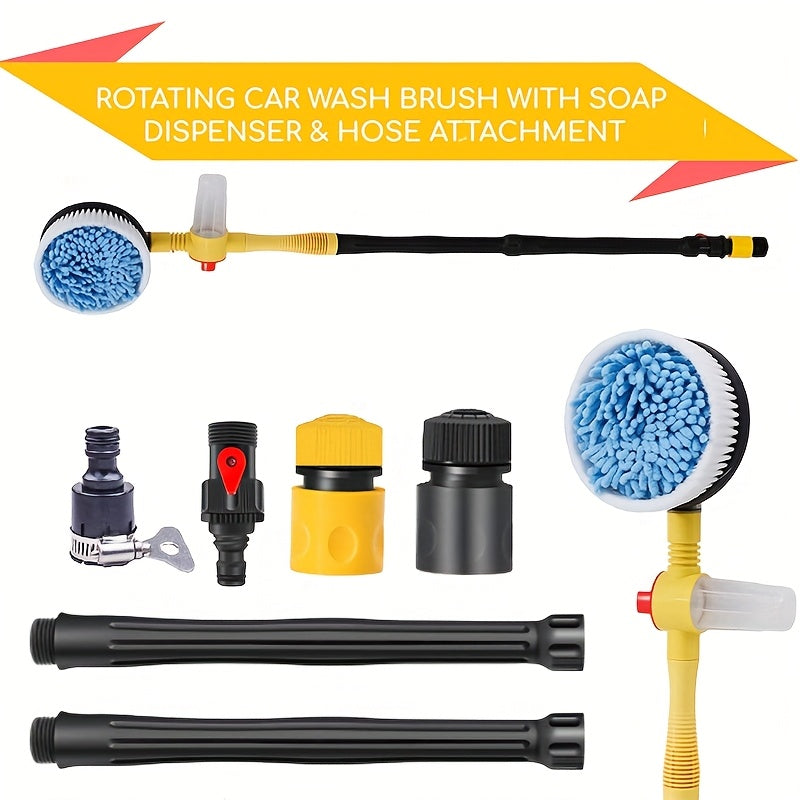 Portable 360° rotating car brush with detachable soap dispenser handle