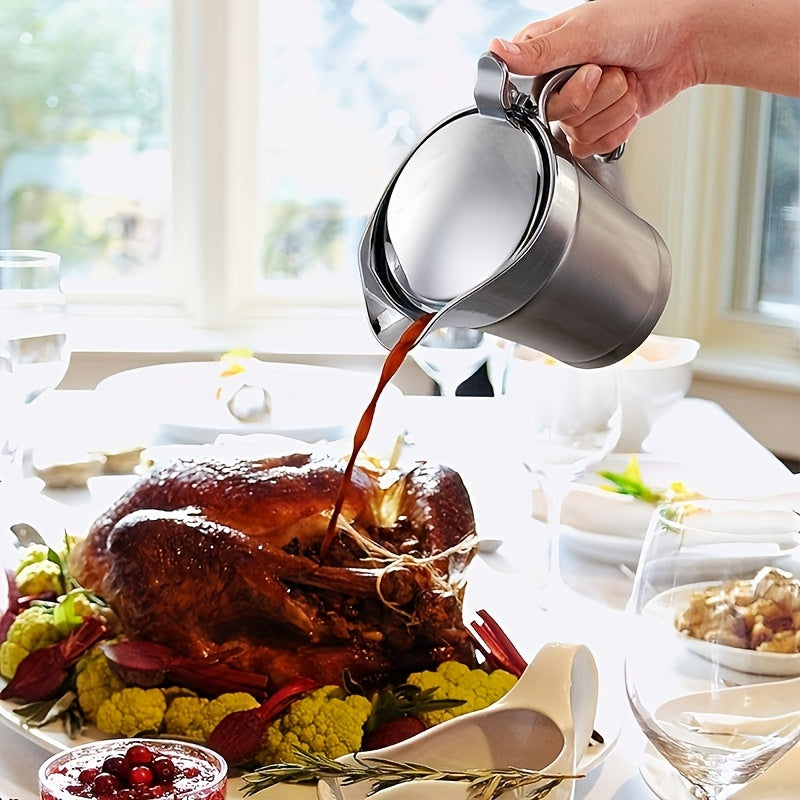 1pc 304 Stainless Steel Double-Layer Insulated Sauce Jug