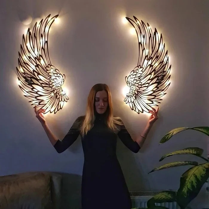 1 Pair Black Angel Wings Metal Wings Wall Art with LED Lights