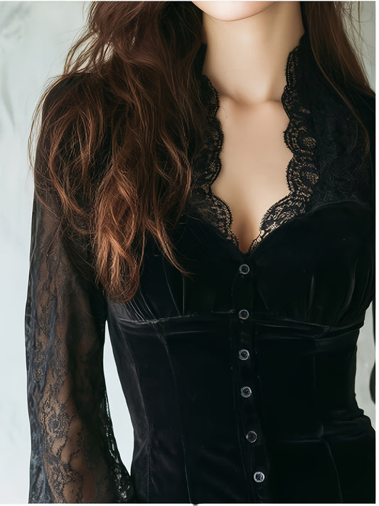 Women's Fashion Elegant Lace-Trimmed V-Neck Shirt