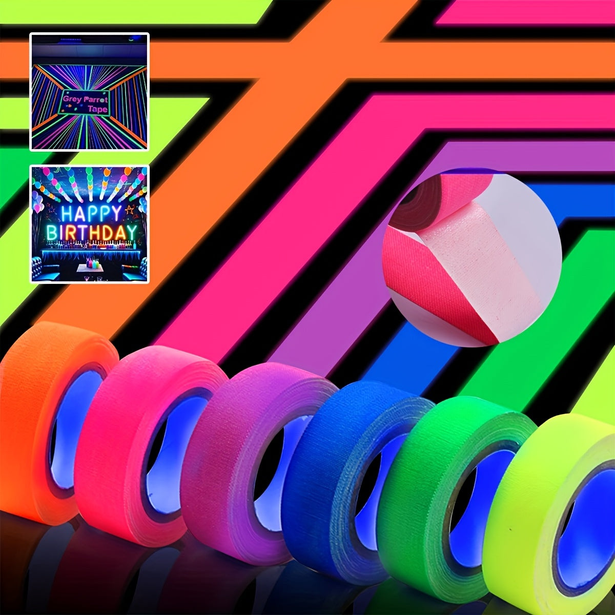 6 Rolls of Colorful Fluorescent Tape Set