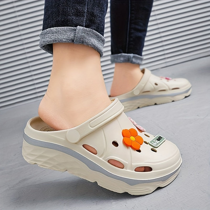 Women's Thick-Soled Height-Increasing Clog Shoes with Flower Bow DIY Accessories