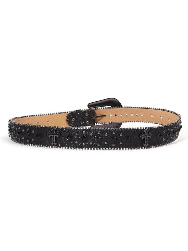 Punk Style Rhinestone Decorated PU Buckle Belt