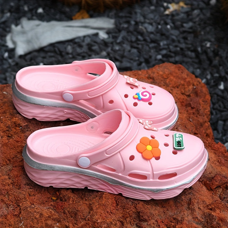 Women's Thick-Soled Height-Increasing Clog Shoes with Flower Bow DIY Accessories
