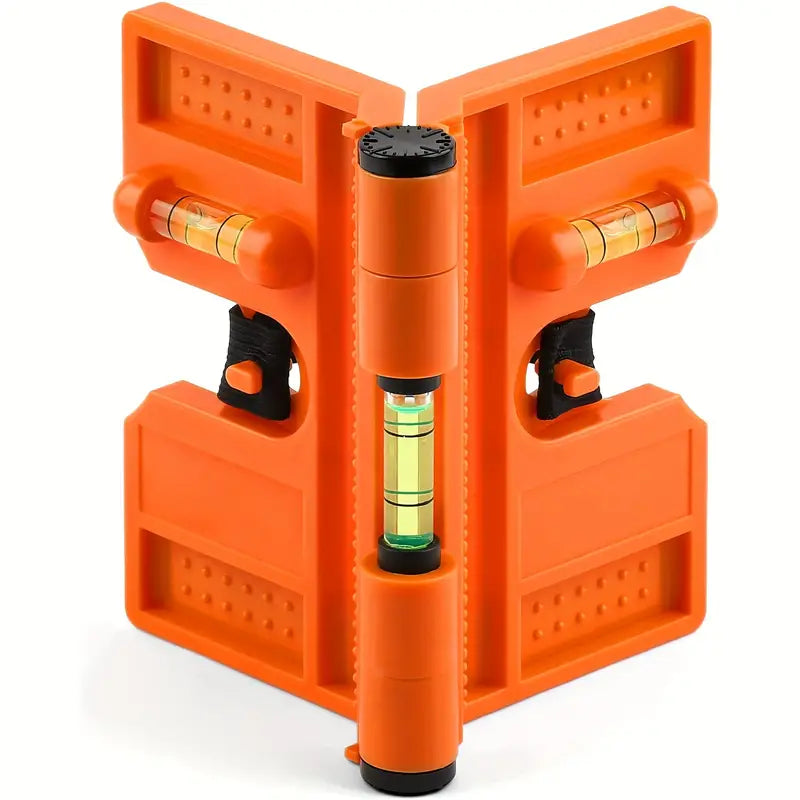 270° Adjustable Magnetic Post Level - Foldable Tool with 3 Bubble Vials & Hands-Free Elastic Loop, Durable ABS Resin, Orange