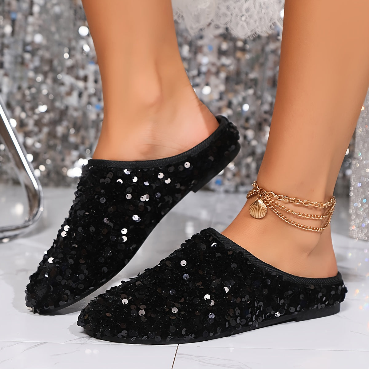 Women's Sequin Half-Slip Flats