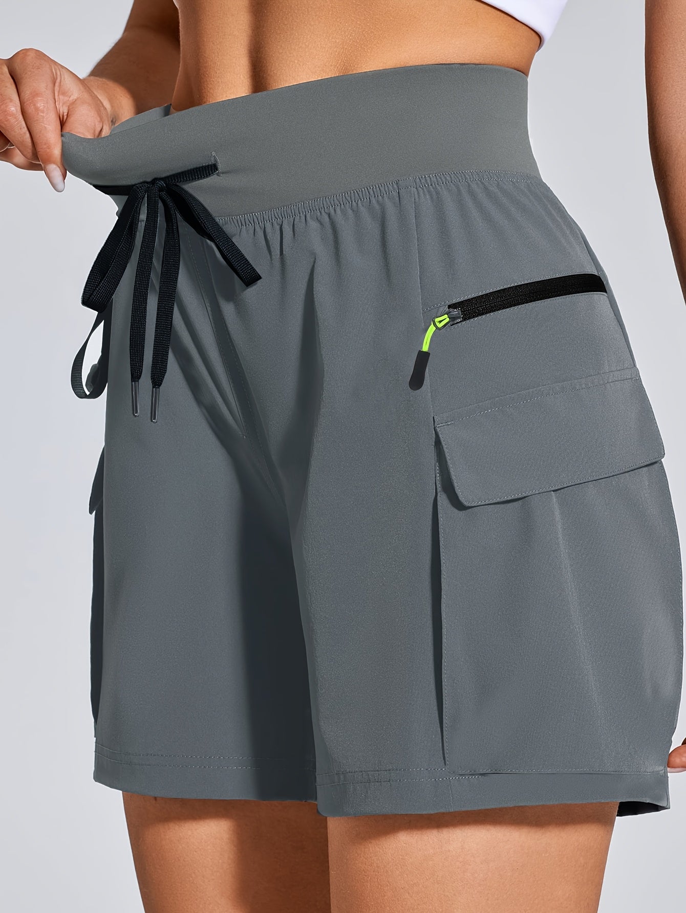 Women'S 6-Inch High-Waisted Elastic Multi-Pocket Cargo Shorts