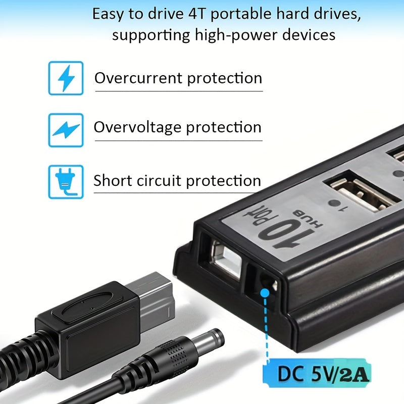10-Port USB Hub Compatible for PS5/PS4/Xbox/PC/Mac