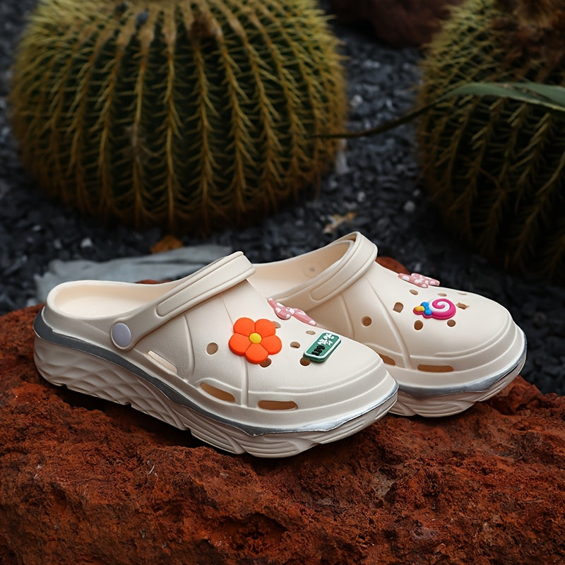 Women's Thick-Soled Height-Increasing Clog Shoes with Flower Bow DIY Accessories