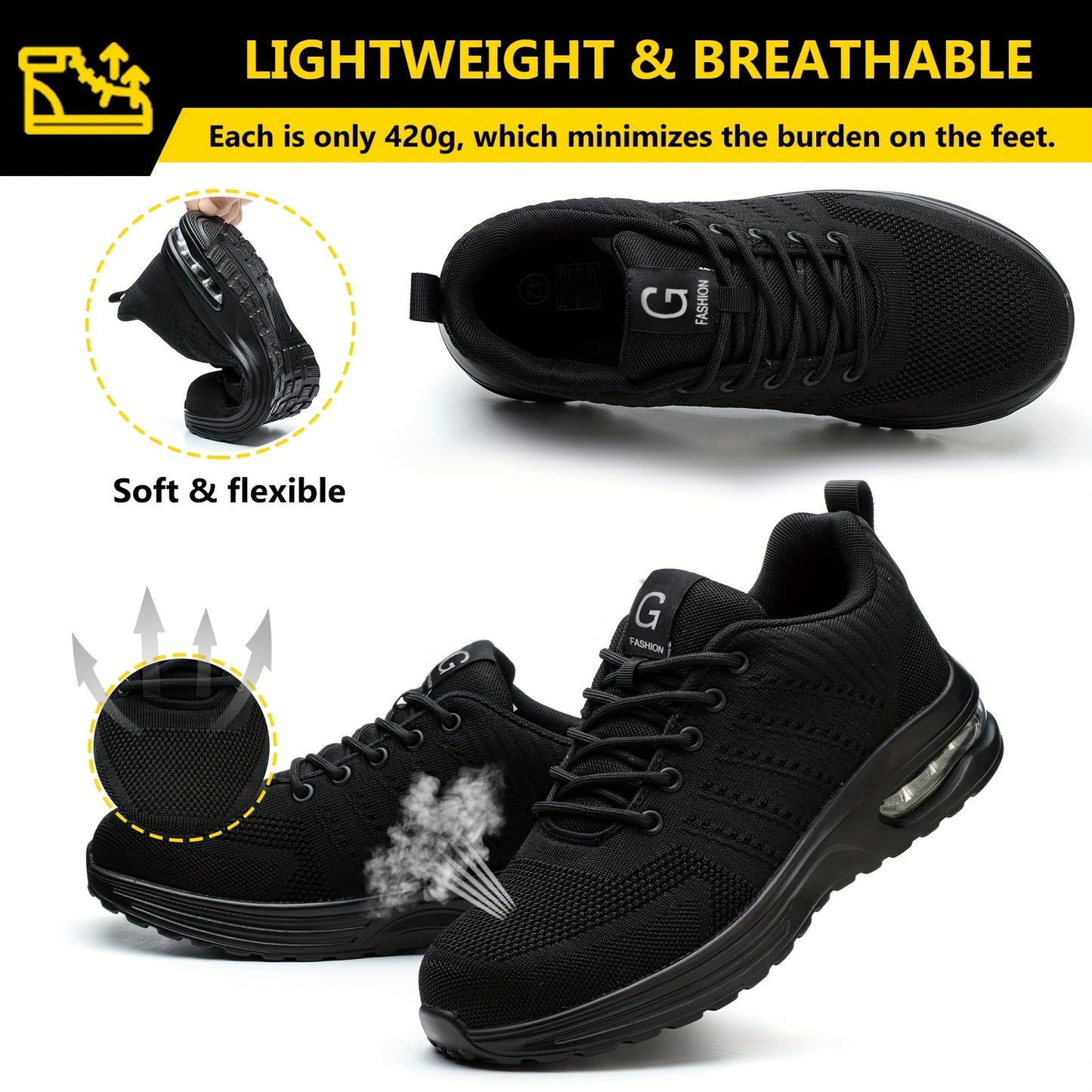 [Heavy-Duty] Men's Safety Work Boots with Anti-Slip & Impact Protection