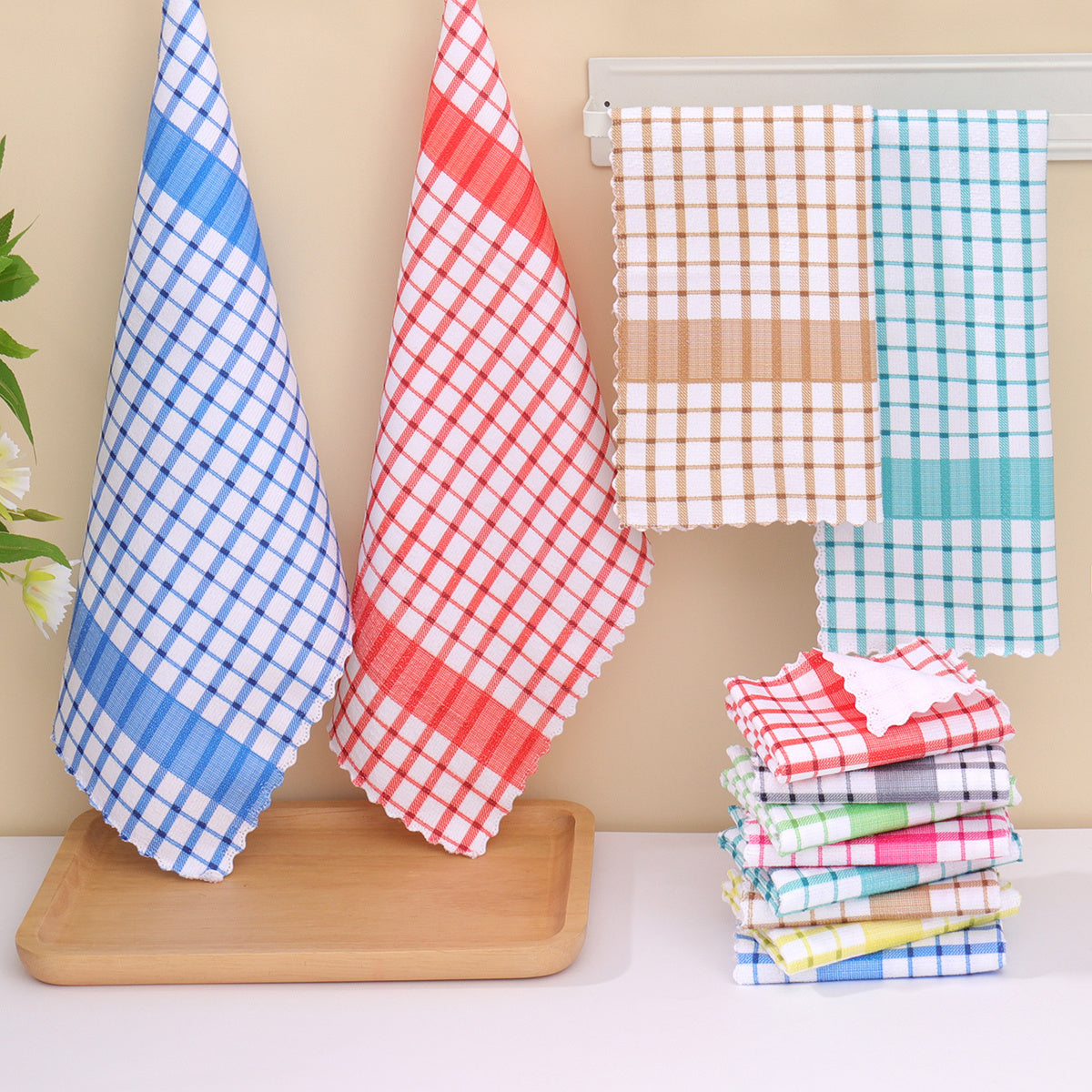5pcs Modern Printed Checkered Dish Towels
