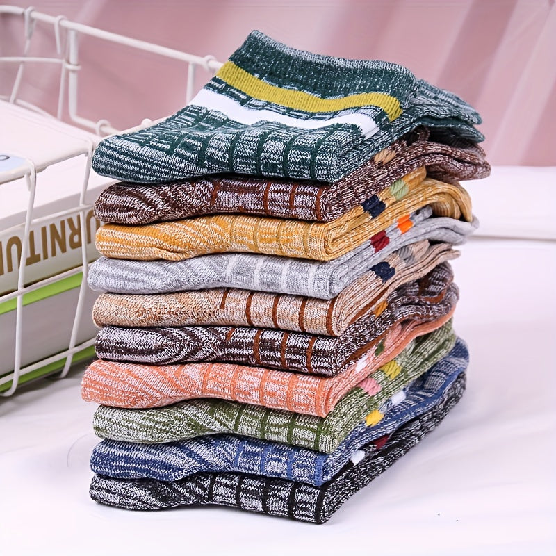 15-Pair Men's Vintage Ethnic/tribal pattern Mid-Calf Socks