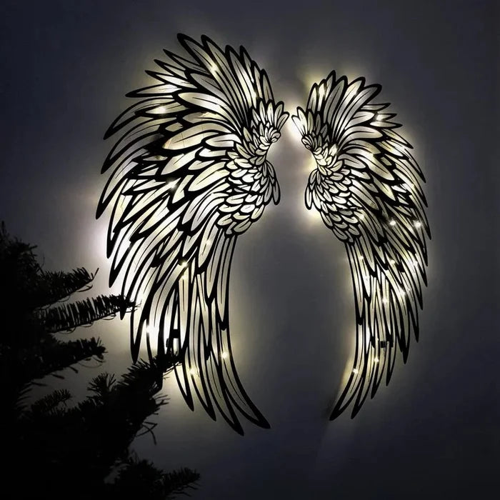 1 Pair Black Angel Wings Metal Wings Wall Art with LED Lights