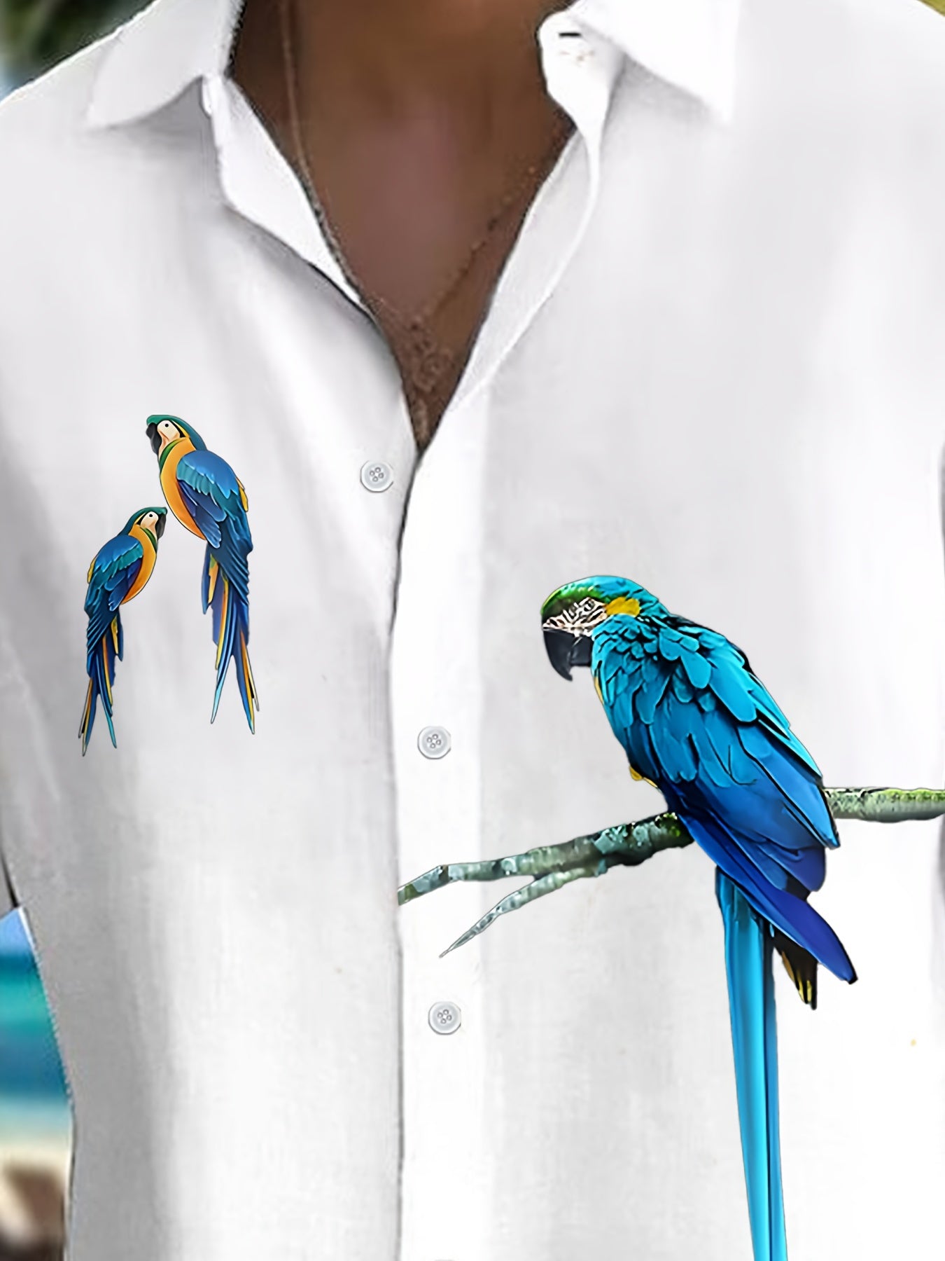 Men's Parrots Pattern Pint Short Sleeve Lapel Shirt Top