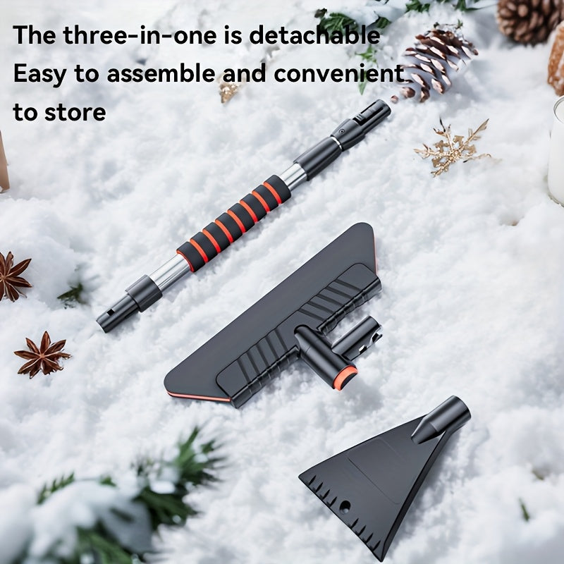 Heavy-Duty Multi-Functional Car Ice Scraping Shovel with Telescopic Handle & Rotating Brush Head