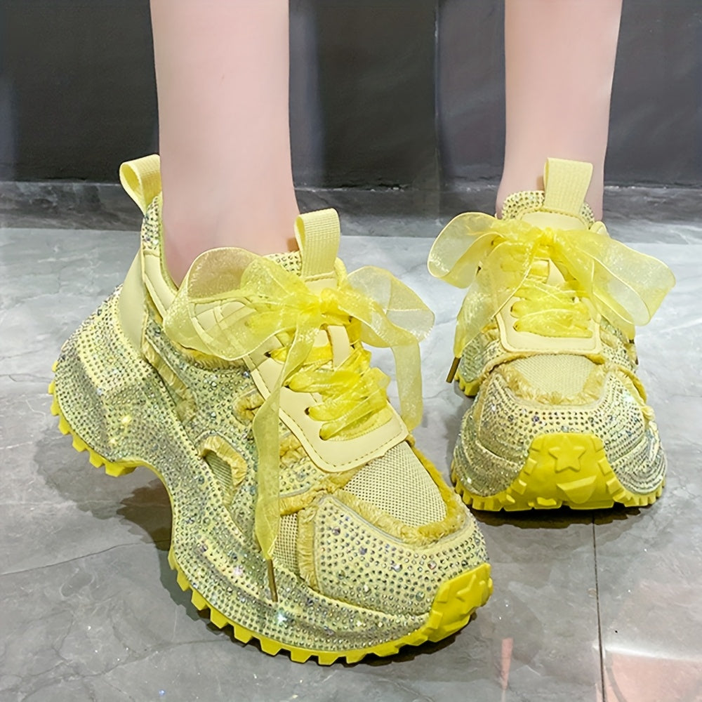 Women's Sparkling Rhinestone Lace-Up Sneakers