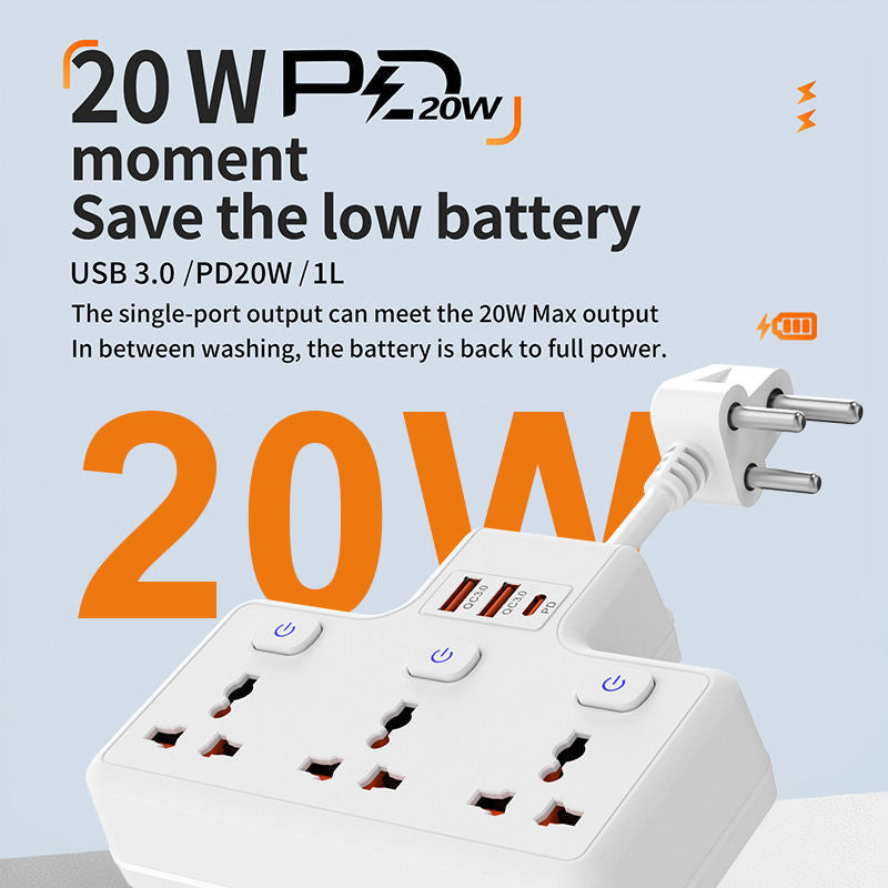 Plug power strip, 3AC individually controlled switch socket