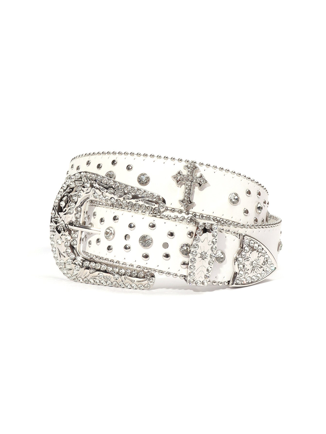 Punk Style Rhinestone Decorated PU Buckle Belt