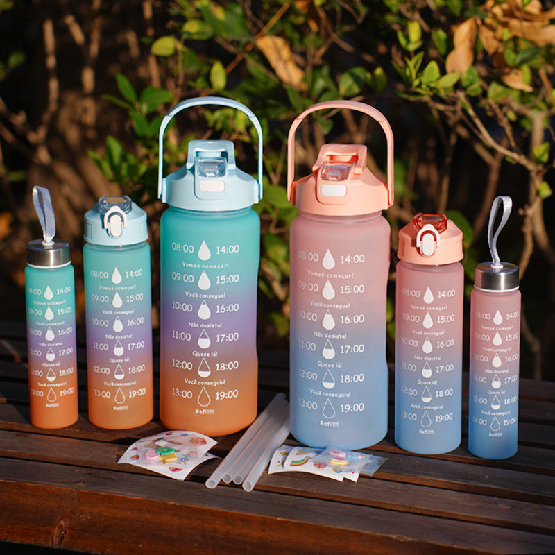 Gradient-colored set of three large-capacity water bottles (space-themed design)