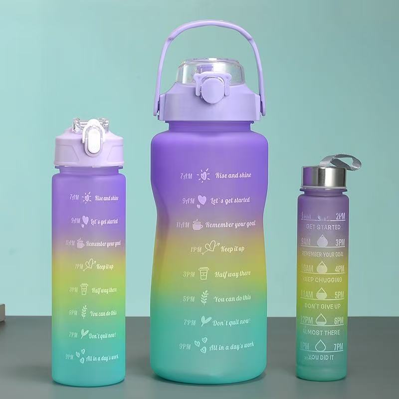 Gradient-colored set of three large-capacity water bottles (space-themed design)