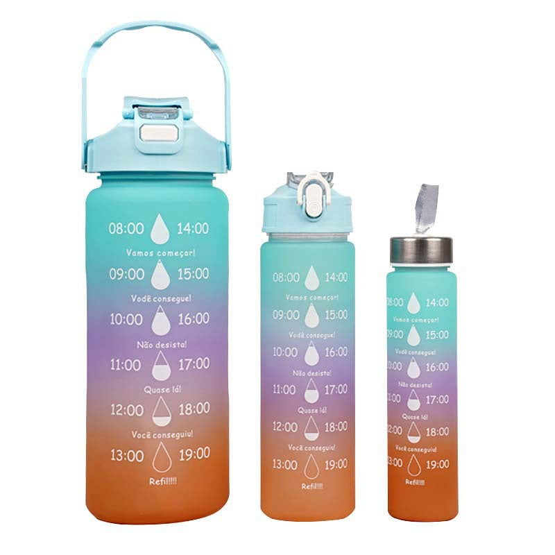 Gradient-colored set of three large-capacity water bottles (space-themed design)