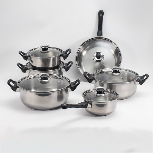 12pcs Stainless Steel Cookware Set with Glass Lids