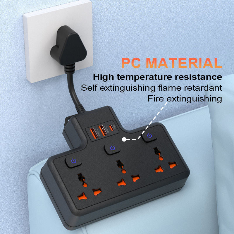 Plug power strip, 3AC individually controlled switch socket