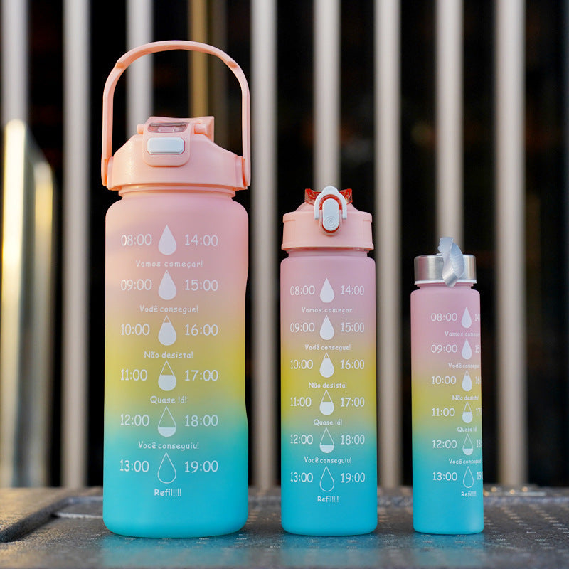 Gradient-colored set of three large-capacity water bottles (space-themed design)