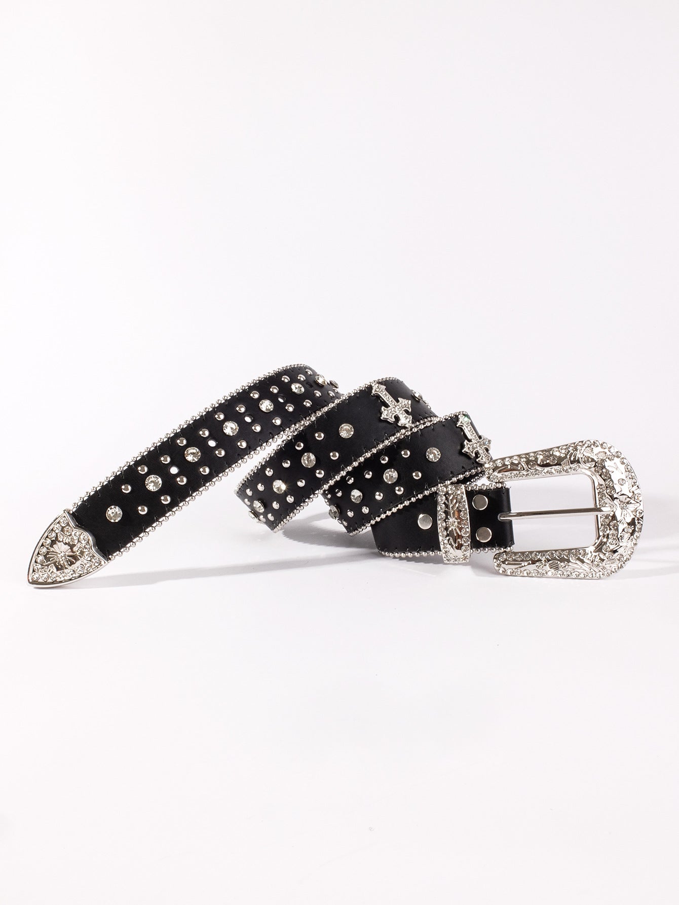 Punk Style Rhinestone Decorated PU Buckle Belt