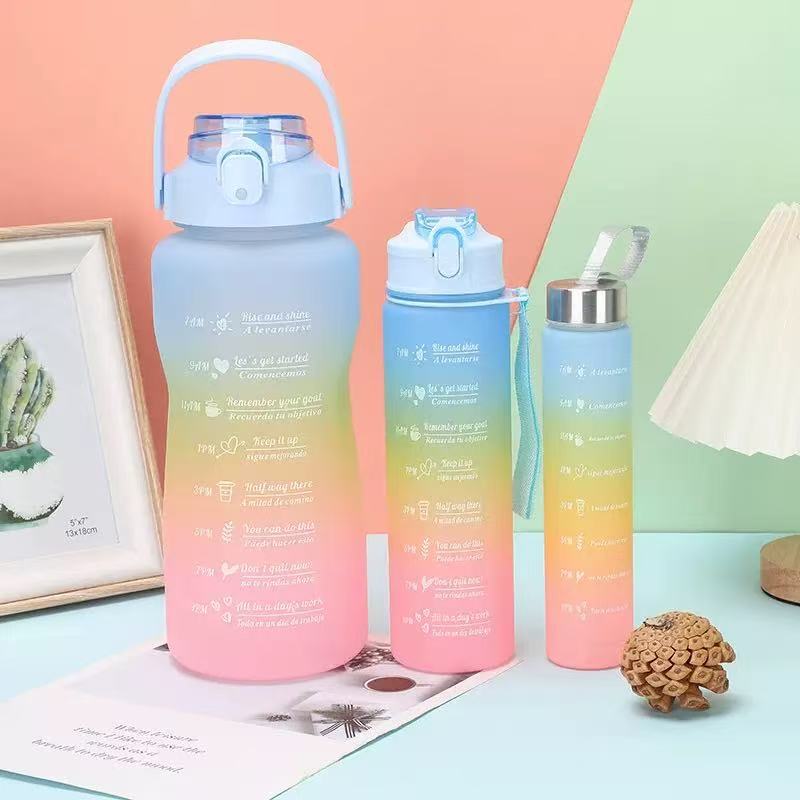Gradient-colored set of three large-capacity water bottles (space-themed design)