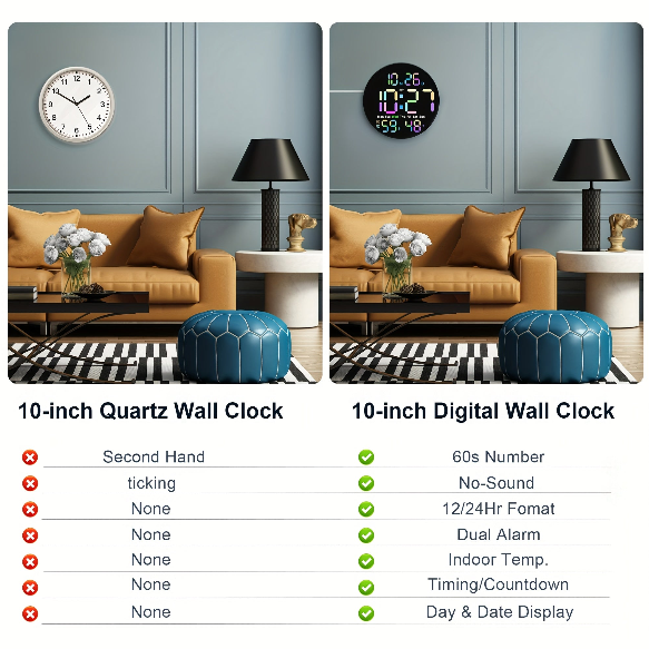10"Large Round Digital Wall Clock