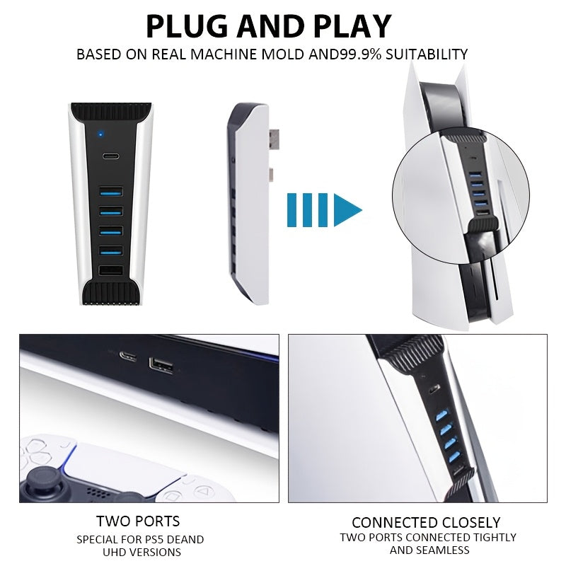 Hub for PS5, USB High-Speed Docking Station Hub and Charger Extender