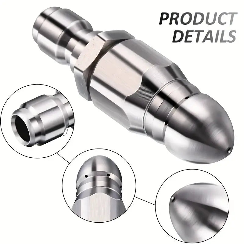 1pc Sewer Pipe Unblocking Stainless Steel High-pressure Nozzle Stainless Steel Quick-connect 1/4 Pipe Cleaning Rotating Nozzle Unblocking Nozzle