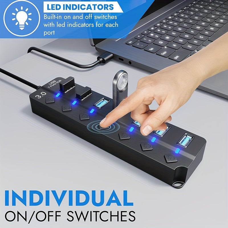 [7-Port USB 3.0 Hub] 7-Port USB 3.0 Hub with Independent On/Off Switch